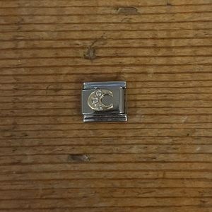 Gold & CZ Letter C Italian Link Charm for modular bracelet
